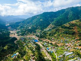 The Aerial View Shows The Flood-affected Bhardev Region, Nepal.