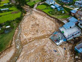 The Aerial View Shows The Flood-affected Bhardev Region, Nepal.