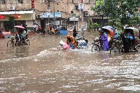 Waterlogged Streets Caused Heavy Rainfall In Dhaka.