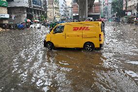 Waterlogged Streets Caused Heavy Rainfall In Dhaka.