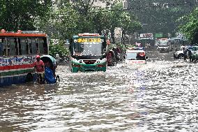 Waterlogged Streets Caused Heavy Rainfall In Dhaka.