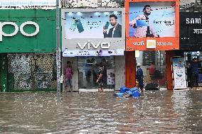 Waterlogged Streets Caused Heavy Rainfall In Dhaka.