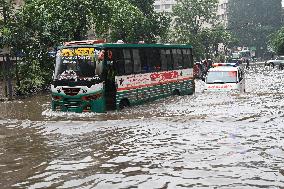 Waterlogged Streets Caused Heavy Rainfall In Dhaka.