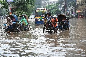 Waterlogged Streets Caused Heavy Rainfall In Dhaka.