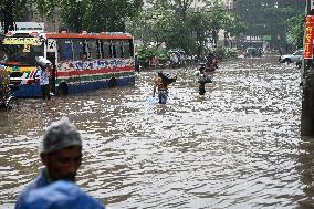 Waterlogged Streets Caused Heavy Rainfall In Dhaka.