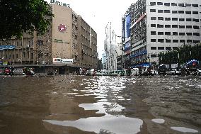 Waterlogged Streets Caused Heavy Rainfall In Dhaka.