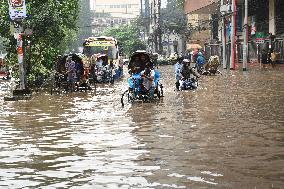 Waterlogged Streets Caused Heavy Rainfall In Dhaka.