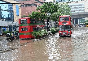 Waterlogged Streets Caused Heavy Rainfall In Dhaka.