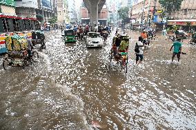 Waterlogged Streets Caused Heavy Rainfall In Dhaka.