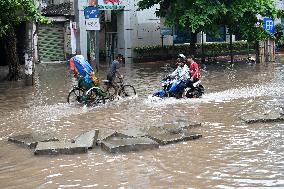 Waterlogged Streets Caused Heavy Rainfall In Dhaka.