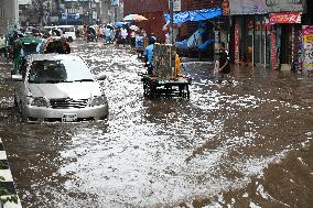 Waterlogged Streets Caused Heavy Rainfall In Dhaka.