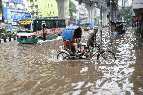 Waterlogged Streets Caused Heavy Rainfall In Dhaka.