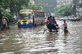 Waterlogged Streets Caused Heavy Rainfall In Dhaka.