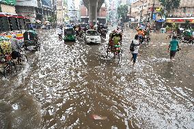 Waterlogged Streets Caused Heavy Rainfall In Dhaka.