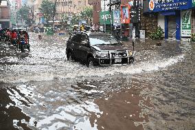 Waterlogged Streets Caused Heavy Rainfall In Dhaka.