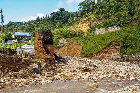 Flood Damages Homes In Bhardev Region, Nepal.