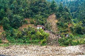 Flood Damages Homes In Bhardev Region, Nepal.