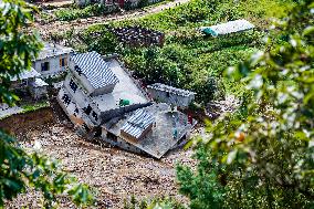 Flood Damages Homes In Bhardev Region, Nepal.