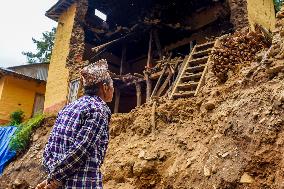 Flood Damages Homes In Bhardev Region, Nepal.