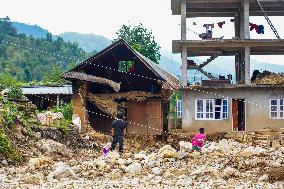 Flood Damages Homes In Bhardev Region, Nepal.