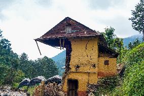 Flood Damages Homes In Bhardev Region, Nepal.