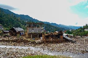 Flood Damages Homes In Bhardev Region, Nepal.