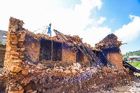 Flood Damages Homes In Bhardev Region, Nepal.