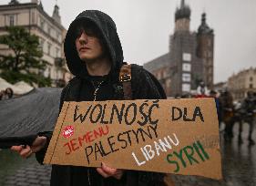 Rally For Palestine And Lebanon In Krakow