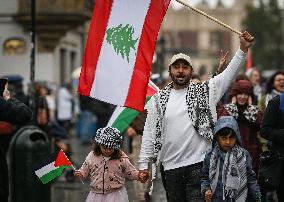 Rally For Palestine And Lebanon In Krakow