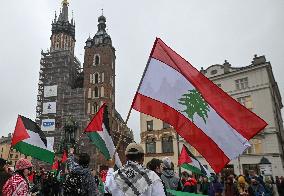 Rally For Palestine And Lebanon In Krakow