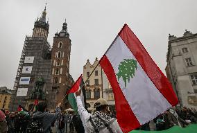 Rally For Palestine And Lebanon In Krakow