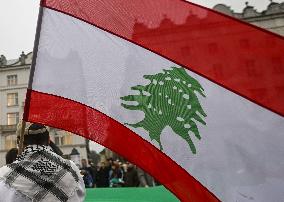 Rally For Palestine And Lebanon In Krakow