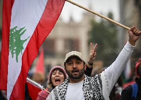 Rally For Palestine And Lebanon In Krakow