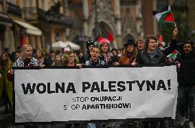 Rally For Palestine And Lebanon In Krakow