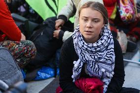 Greta Thunberg at Blockade In Central Brussels Against Fossil Fuel Subsidies