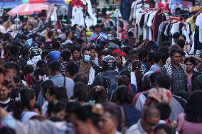 Dashain Festival Crowd In Nepal.