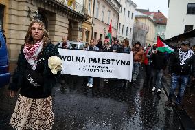 Solidarity Protest With Palestine In Krakow