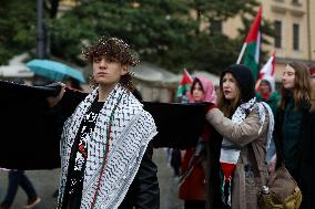 Solidarity Protest With Palestine In Krakow