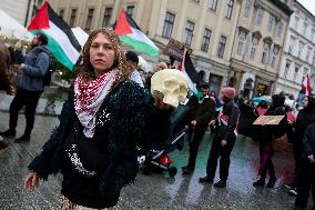 Solidarity Protest With Palestine In Krakow