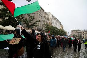 Solidarity Protest With Palestine In Krakow