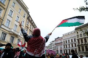 Solidarity Protest With Palestine In Krakow