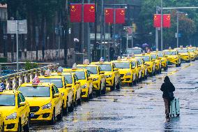 Taxis Line Up Outside The North Railway Station in Chongqing