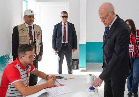 President Kais Saied Casts His Vote At A Polling Center - Tunis