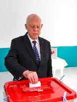 President Kais Saied Casts His Vote At A Polling Center - Tunis