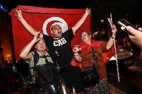 Kais Saied's Supporters Celebrate After Unofficial Results Of Presidential Election In Tunis