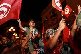 Kais Saied's Supporters Celebrate After Unofficial Results Of Presidential Election In Tunis