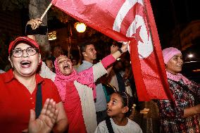 Kais Saied's Supporters Celebrate After Unofficial Results Of Presidential Election In Tunis