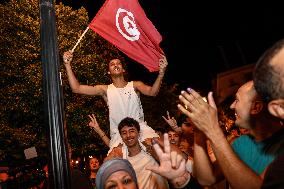 Kais Saied's Supporters Celebrate After Unofficial Results Of Presidential Election In Tunis