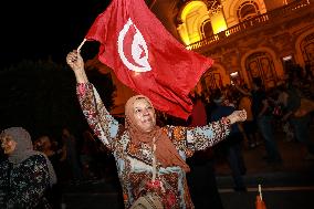 Kais Saied's Supporters Celebrate After Unofficial Results Of Presidential Election In Tunis