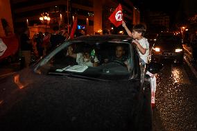 Kais Saied's Supporters Celebrate After Unofficial Results Of Presidential Election In Tunis